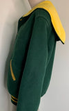 Vintage Ladies Varsity Bomber Jacket Green and Gold, XL and 2XL